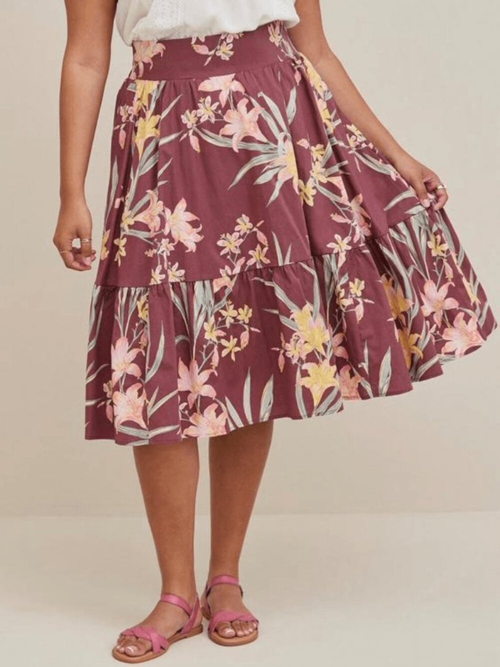 Torrid Womens Purple Mauve Tropical Floral Print Tiered Midi Skirt 3X - Picture 1 of 6